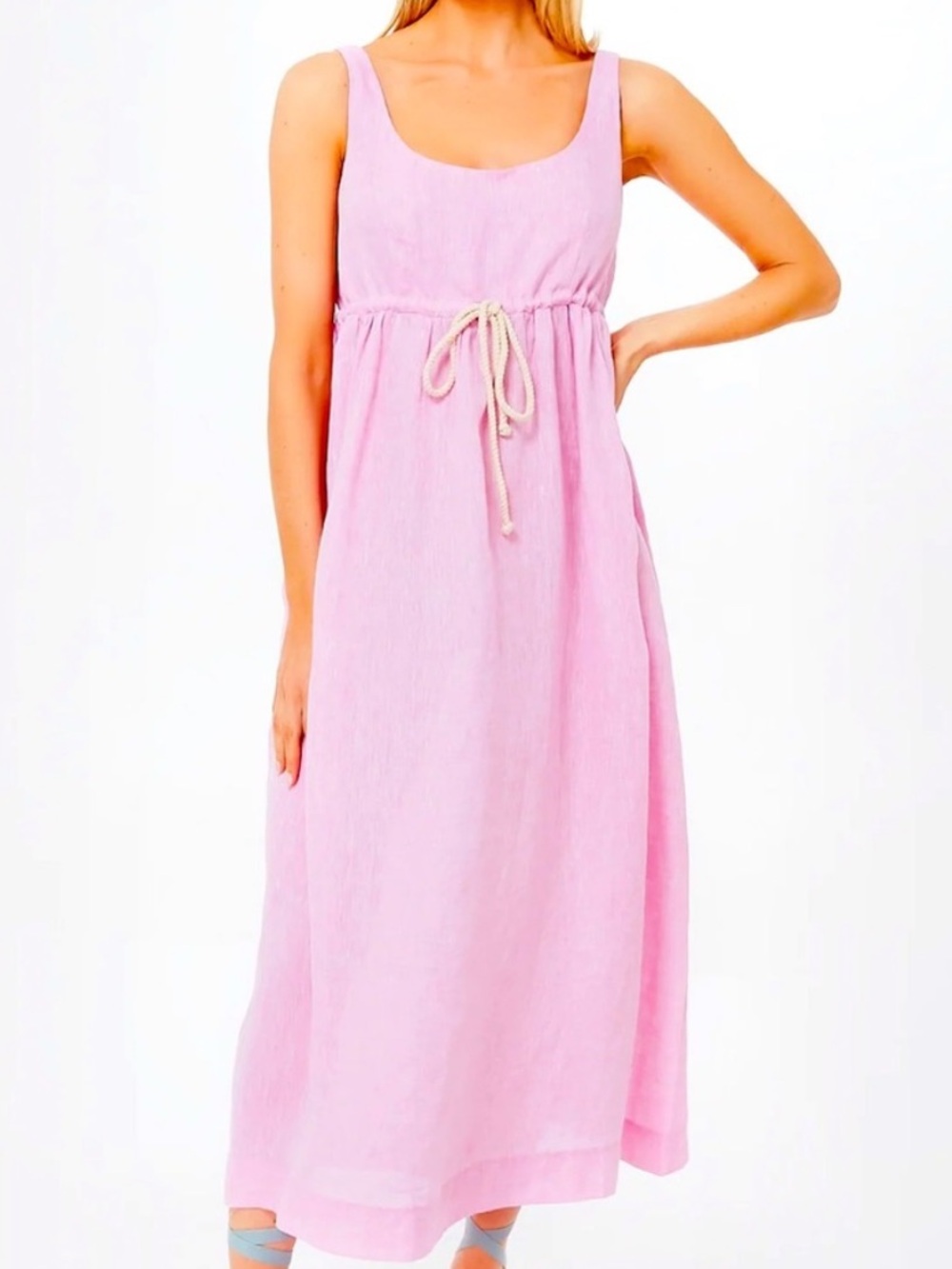Pomander Place Pink Linen Sabella Maxi Dress Size Small